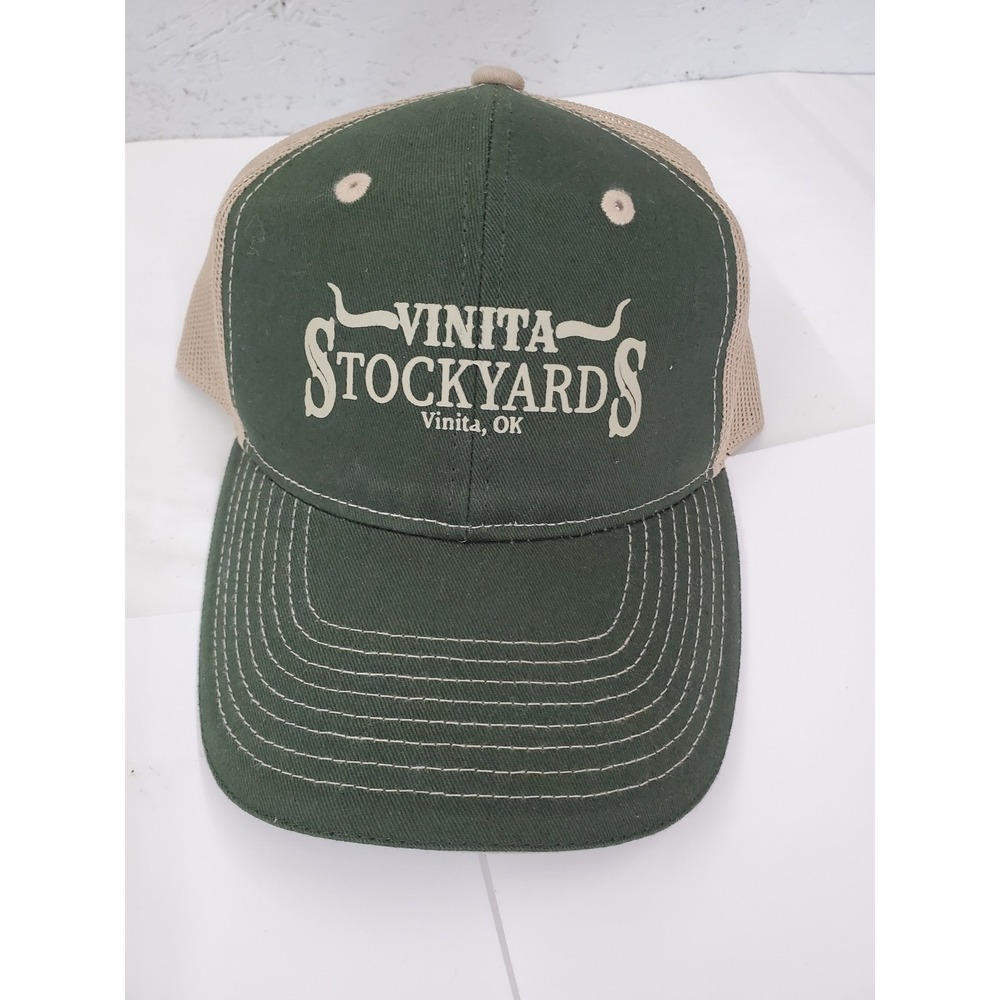 Outdoor Cap Vinita Stockyards Trucker Hat Green Tan Mesh Back GWT-101M Adjustabl